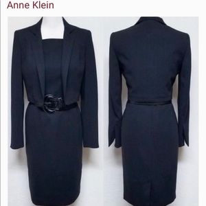 Anne Klein Black Cropped Jacket Belted Dress Suit